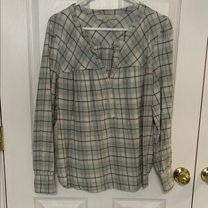 LOFT Women's Checkered Blouse - Green and Cream